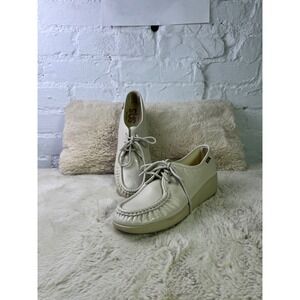 SAS Siesta Womens 7.5N Bone Pearl Leather Lace Up Comfort Wedge Shoes B4536337